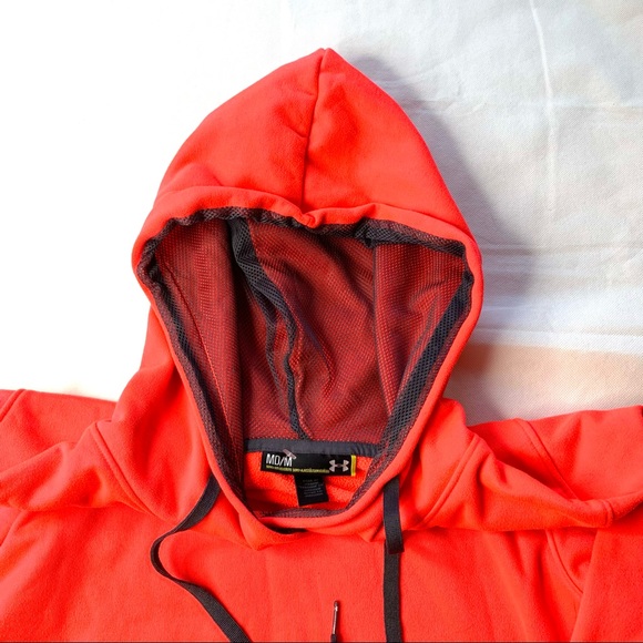 Under Armour, Semi-Fitted, Neon Red Orange, Hooded Sweatshirt. - Picture 2 of 10